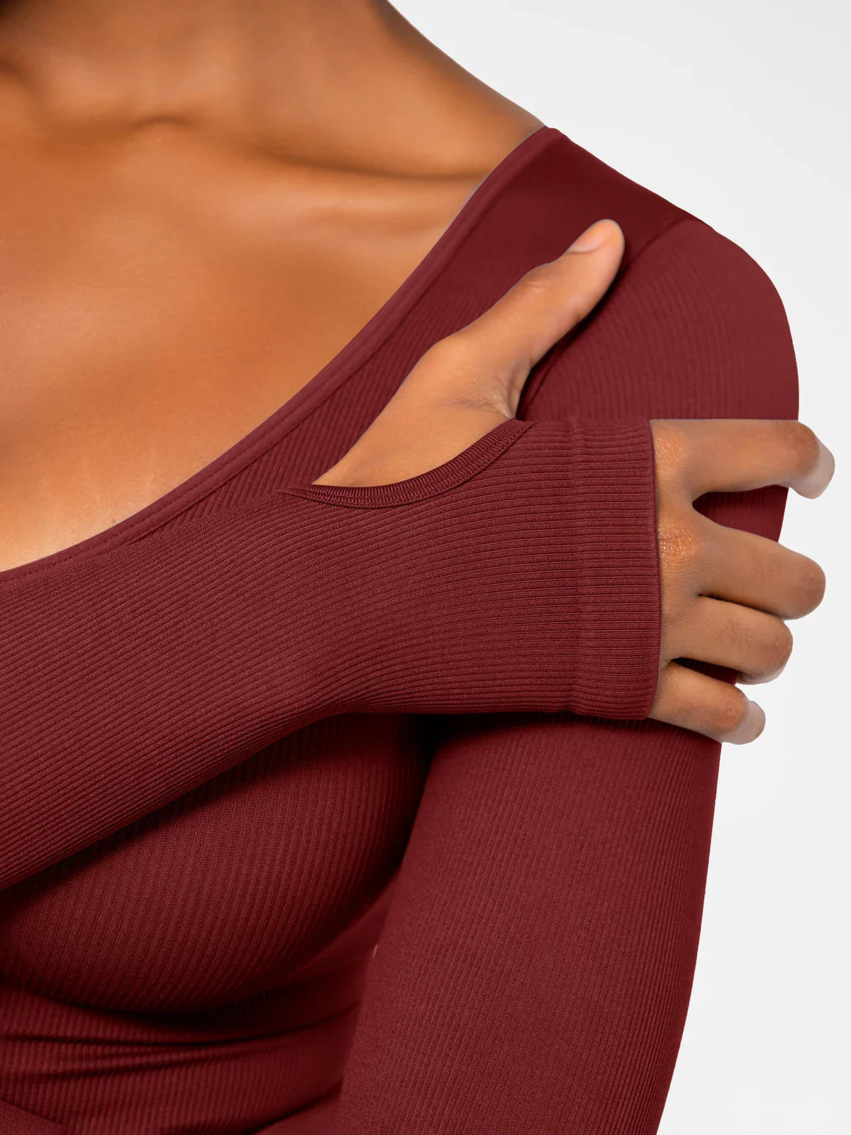 Popilush Ribbed U Neck Built-in Bra Tummy Control Jumpsuit