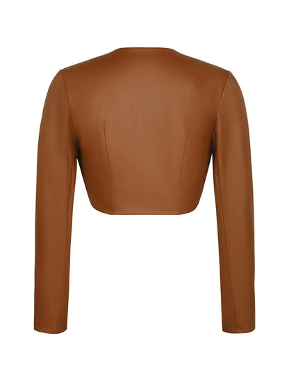 Shapewear Faux Leather Corset Midi Dress Bolero Jacket Set