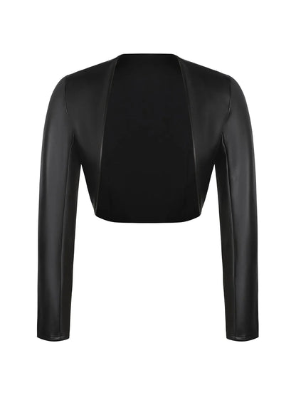 Shapewear Faux Leather Corset Midi Dress Bolero Jacket Set