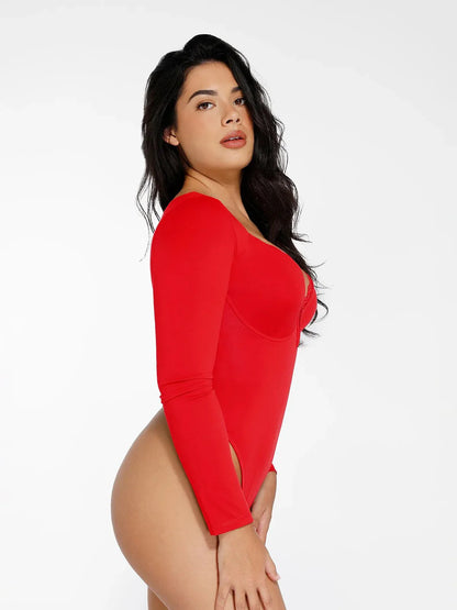 Shapewear Sculpting Lace Trim Bodysuit Midi Wrap Skirt Set