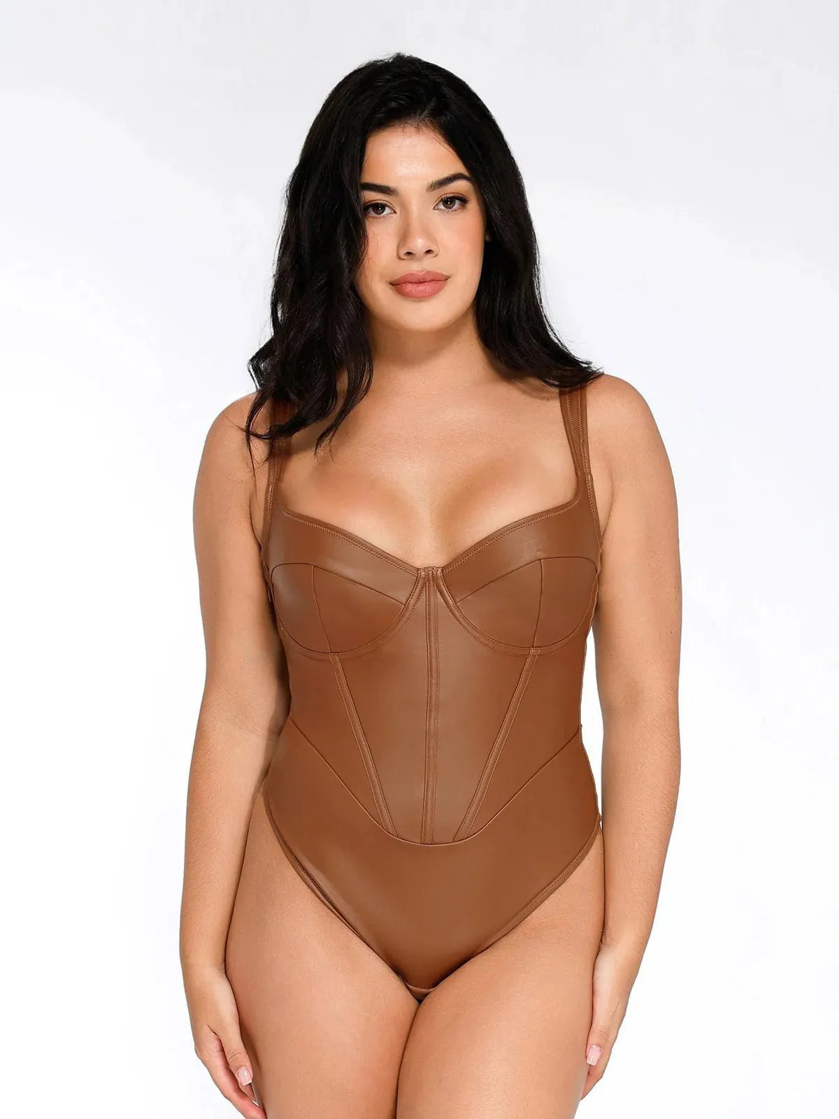 Sexy Faux Leather Corset Tank Bodysuit