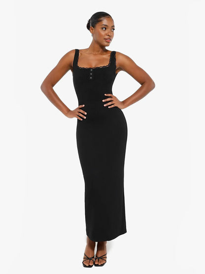 Contouring Shapewear Square Neck Modal Henley Maxi Dress