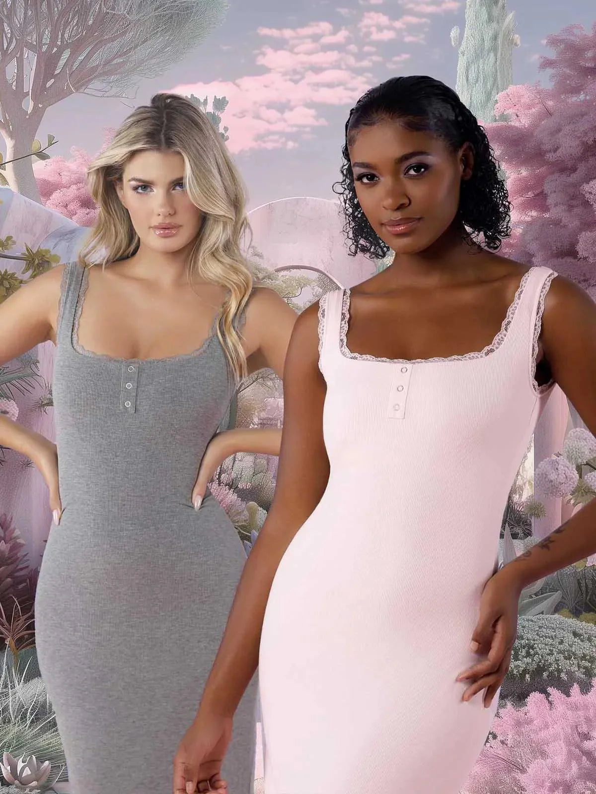 Contouring Shapewear Square Neck Modal Henley Maxi Dress
