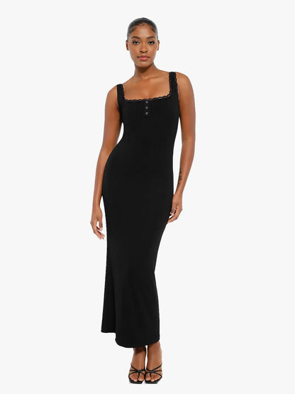 Contouring Shapewear Square Neck Modal Henley Maxi Dress