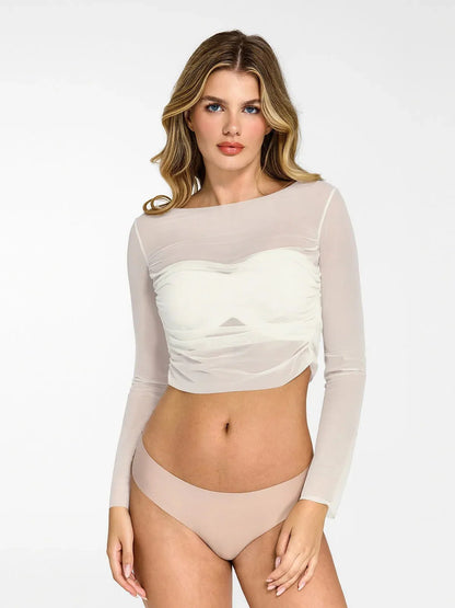 Shapewear Lace Corset Top Split Skirt Mesh Cover-Up Set