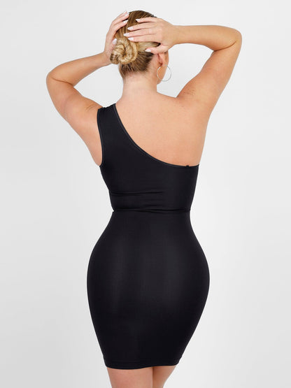 Shapewear One Shoulder Cutout Tummy Control Mini Dress For Insiders