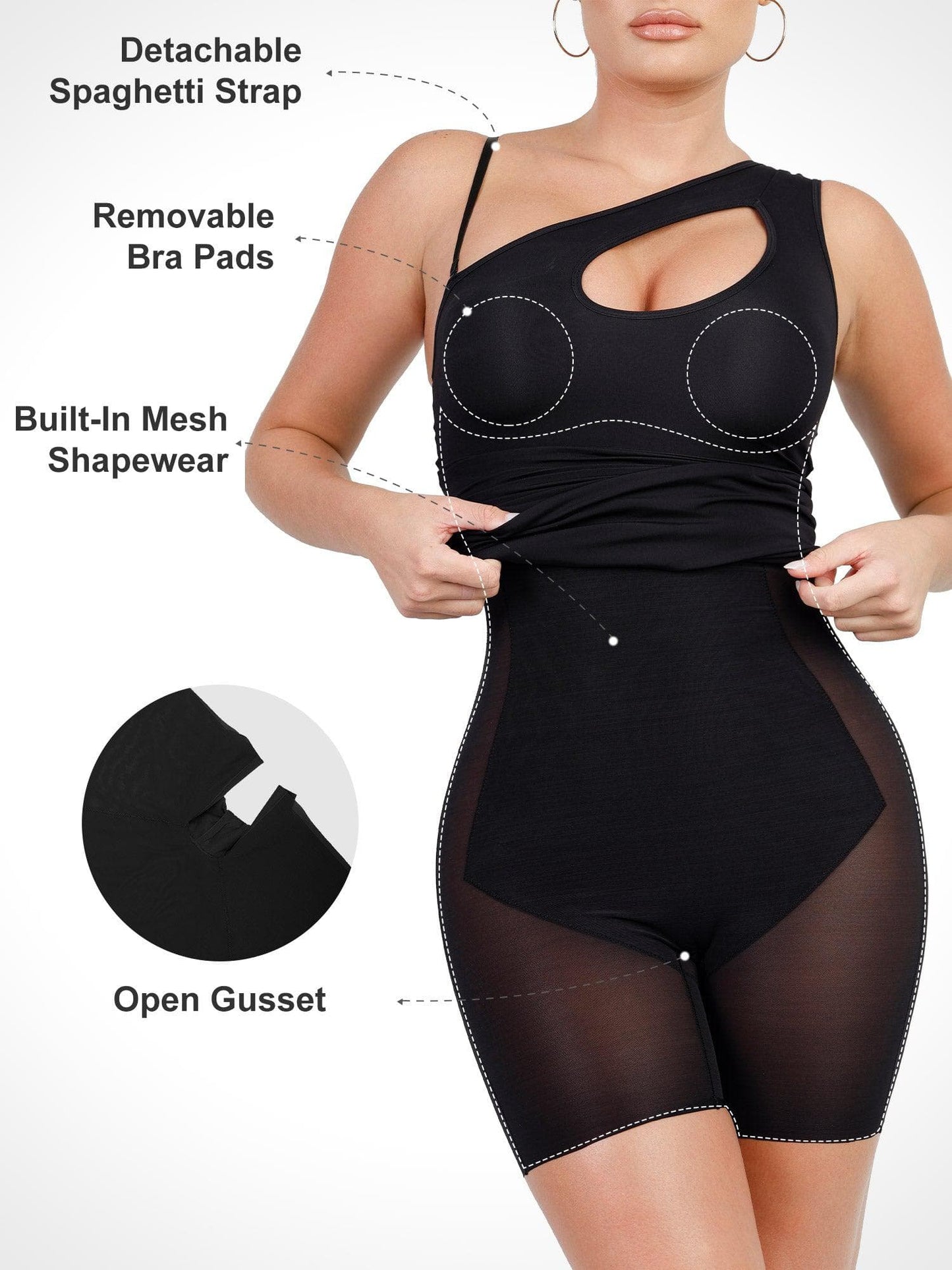 Shapewear One Shoulder Cutout Tummy Control Mini Dress For Insiders