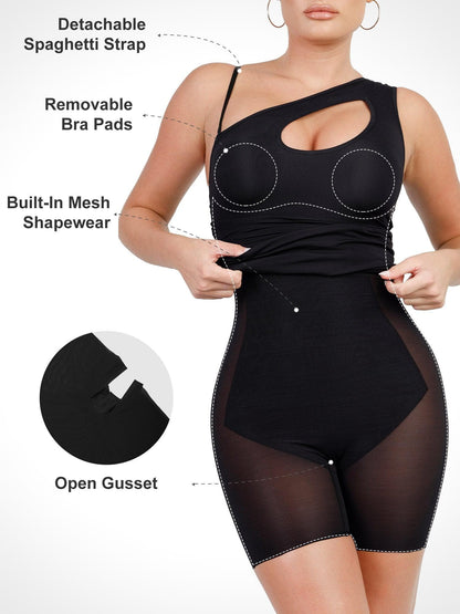 Shapewear One Shoulder Cutout Tummy Control Mini Dress For Insiders