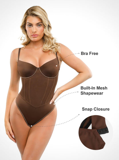 Built-In Shapewear Thong Bodysuits Or Split Midi Skirt
