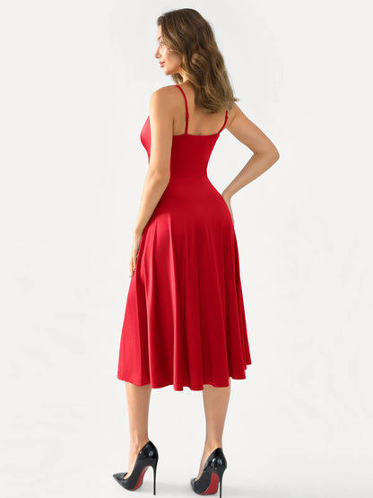 Shapewear Strappy Cowl Neck Fit & Flare Midi Dress