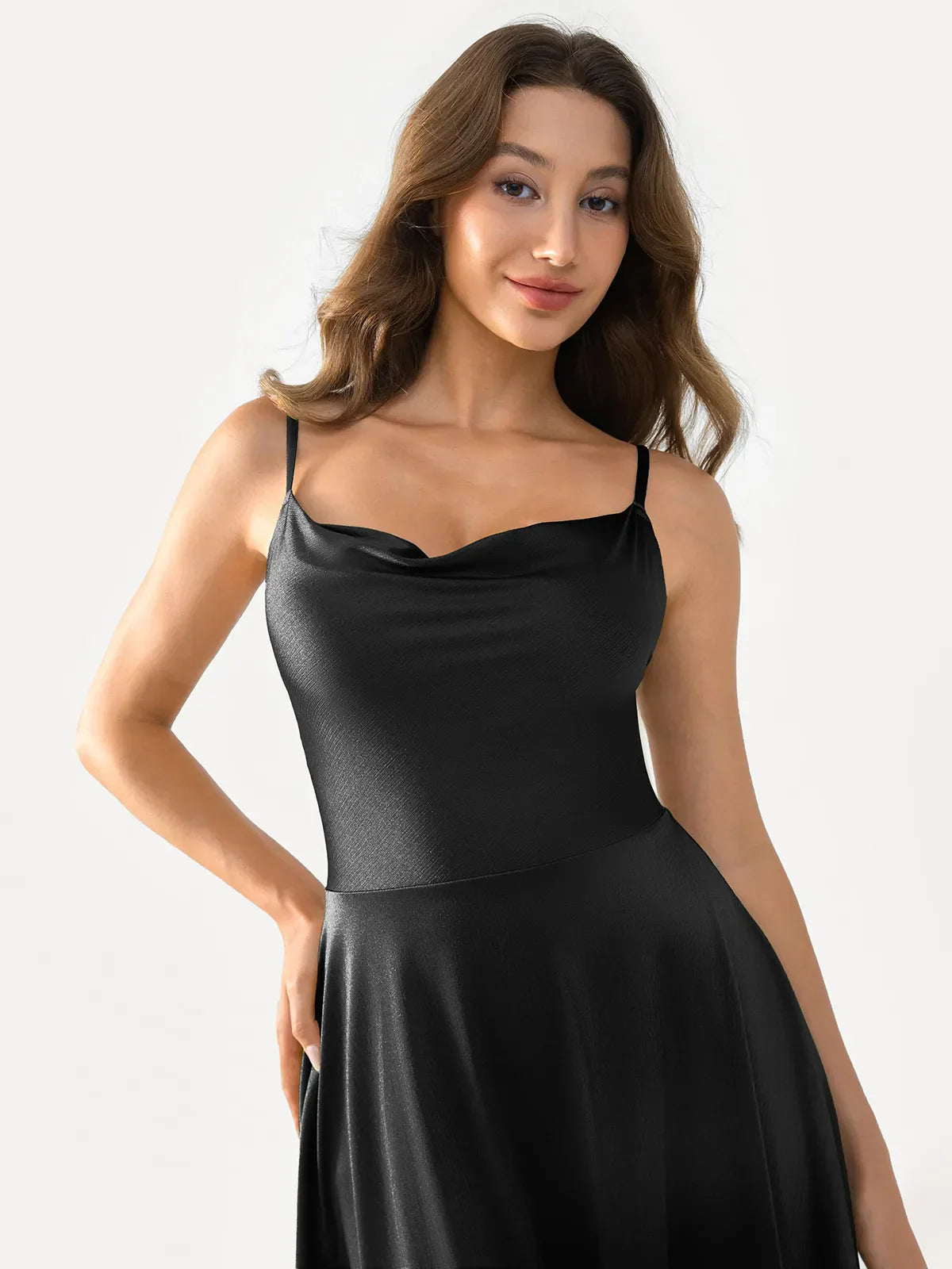 Shapewear Strappy Cowl Neck Fit & Flare Midi Dress