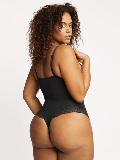 Shapewear Lace Deep-V Neck Bodysuits or Faux Leather Skirts