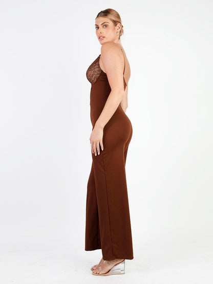 Shapewear Lace Deep V-Neck Sculpting Wide Leg Jumpsuit For Insiders