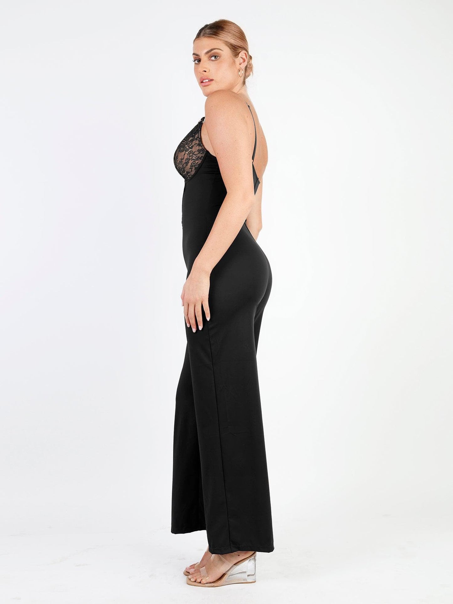 Shapewear Lace Deep V-Neck Sculpting Wide Leg Jumpsuit For Insiders