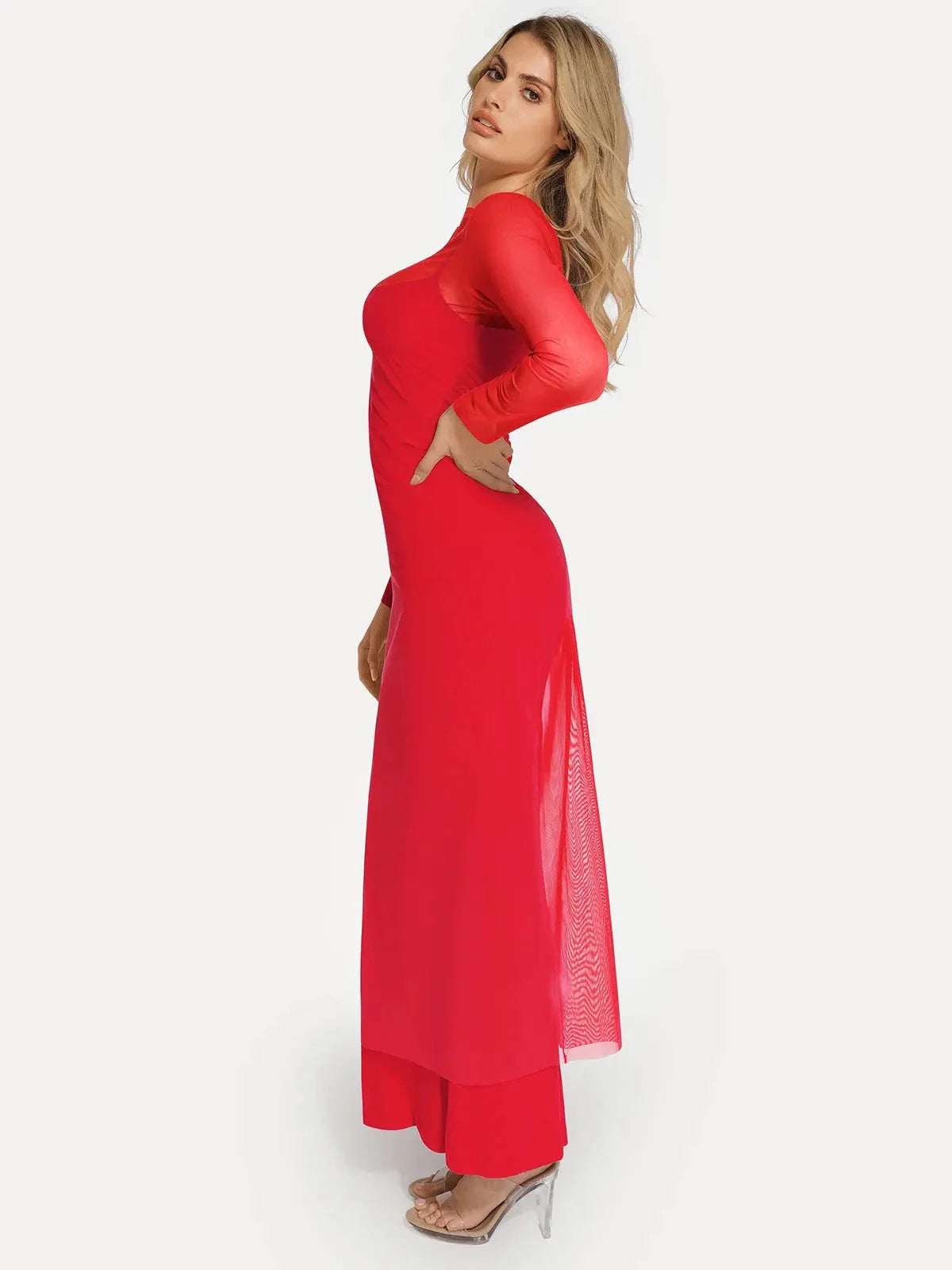 Long Sleeve Sheer Mesh Maxi Cover-Up
