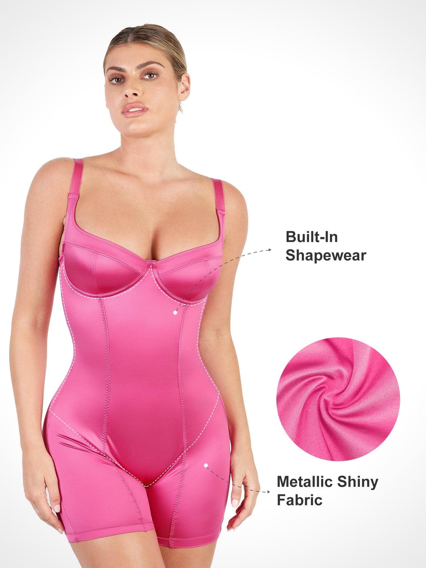 The Shapewear Romper Metallic Shiny One Piece Mid Thigh For Insiders