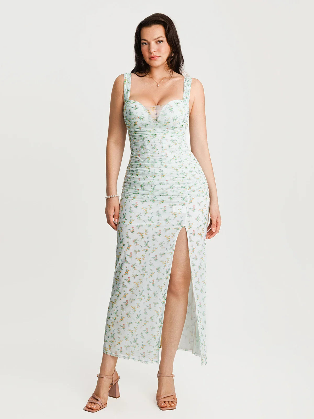 Off-The-Shoulder Sculpting Floral Print Maxi Dress