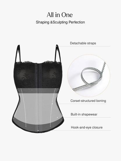 Shapewear Sculpting Leopard Mesh Detachable Strap Corset Top