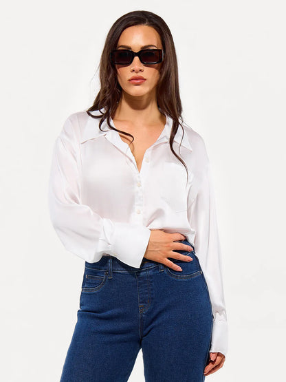 Poplin Long Sleeve Silky Shirt Tummy Control Bodysuit