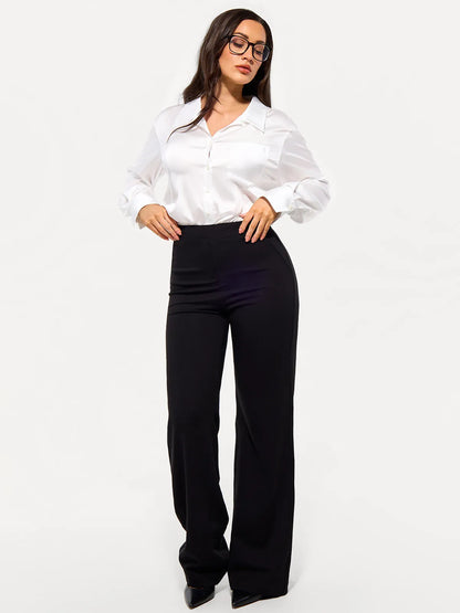 Poplin Long Sleeve Silky Shirt Tummy Control Bodysuit