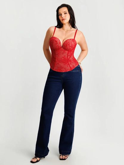 Sculpting Push-Up Lace Floral Boned Convertible Strap Corset Top
