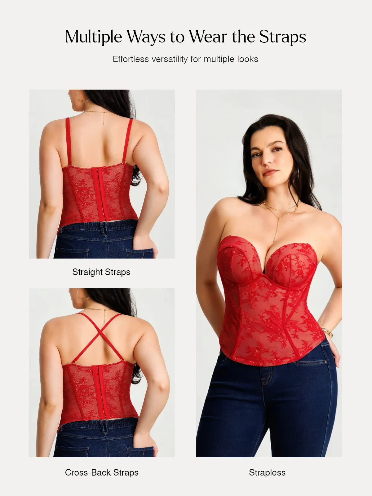Sculpting Push-Up Lace Floral Boned Convertible Strap Corset Top
