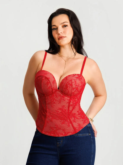 Sculpting Push-Up Lace Floral Boned Convertible Strap Corset Top