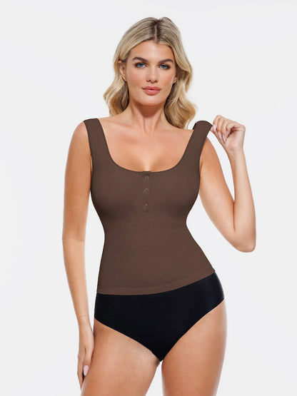 Sculpting Push-Up Square Neck Sleeveless Cami Top with Built-in Bra