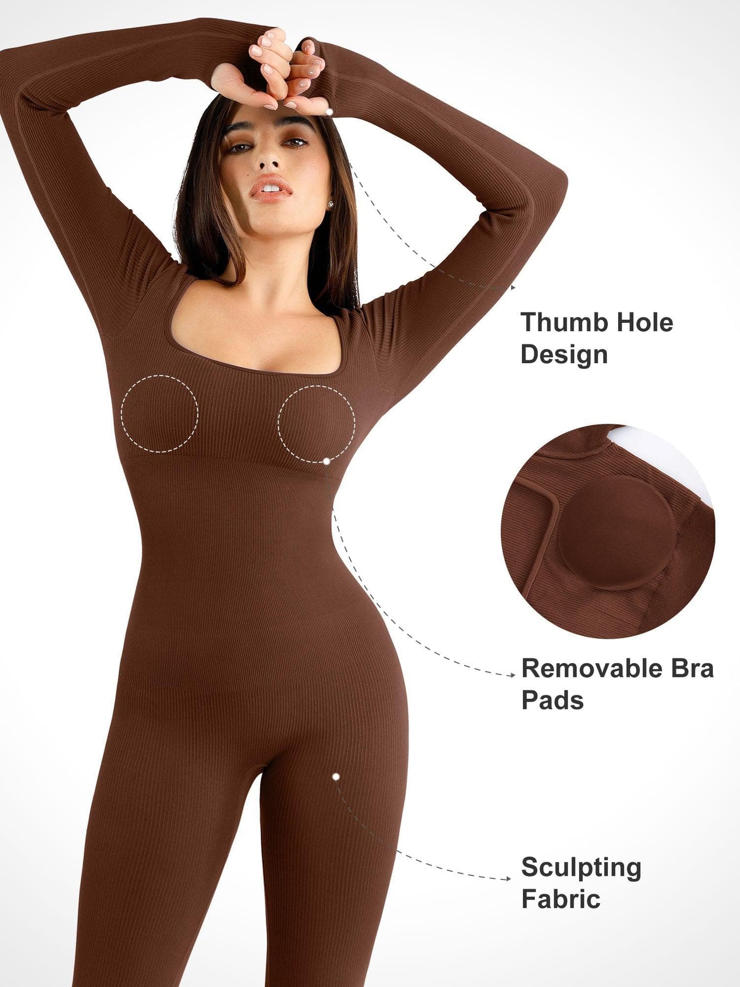 The Shapewear Jumpsuit Seamless Thumb Hole Square Neck Long Sleeve For Insiders