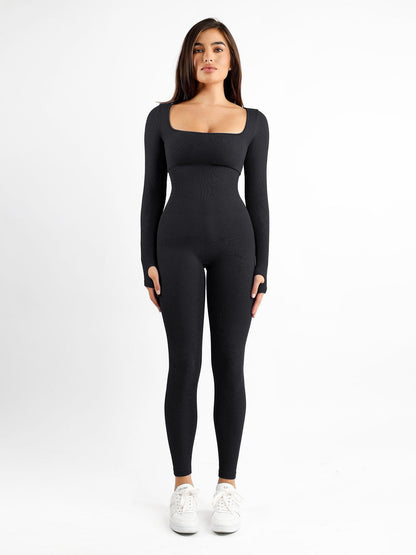 The Shapewear Jumpsuit Seamless Thumb Hole Square Neck Long Sleeve For Insiders