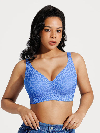 Seamless Wireless Jelly Leopard Contour Minimizer Support Bra