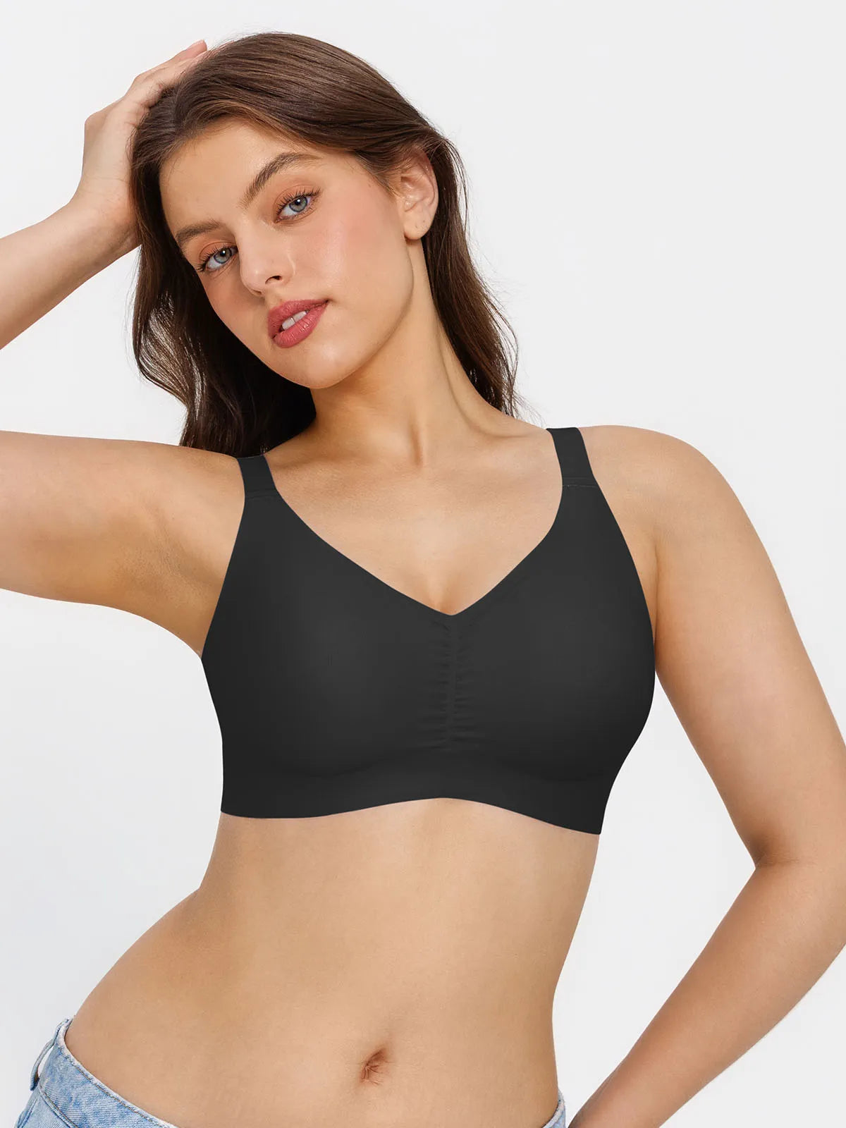 Seamless Wireless Ruched Comfort Minimizer Bra