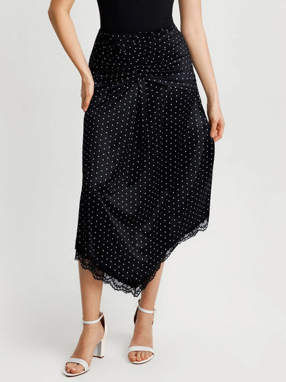 Shapewear Asymmetric Ruched Lace Midi Skirt