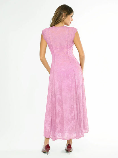 Shapewear Boho Floral Lace Front Slit Maxi Dress
