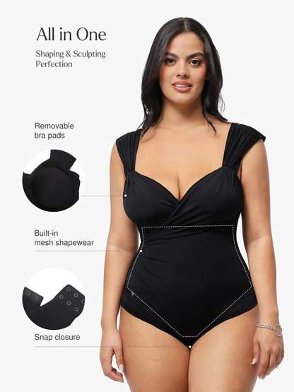 Shapewear Cap Sleeve Bodysuit Lace Fishtail Coverup Skirt Set
