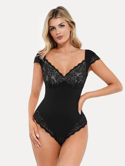 Shapewear Cap Sleeve Slimming Lace Cup Bodysuit