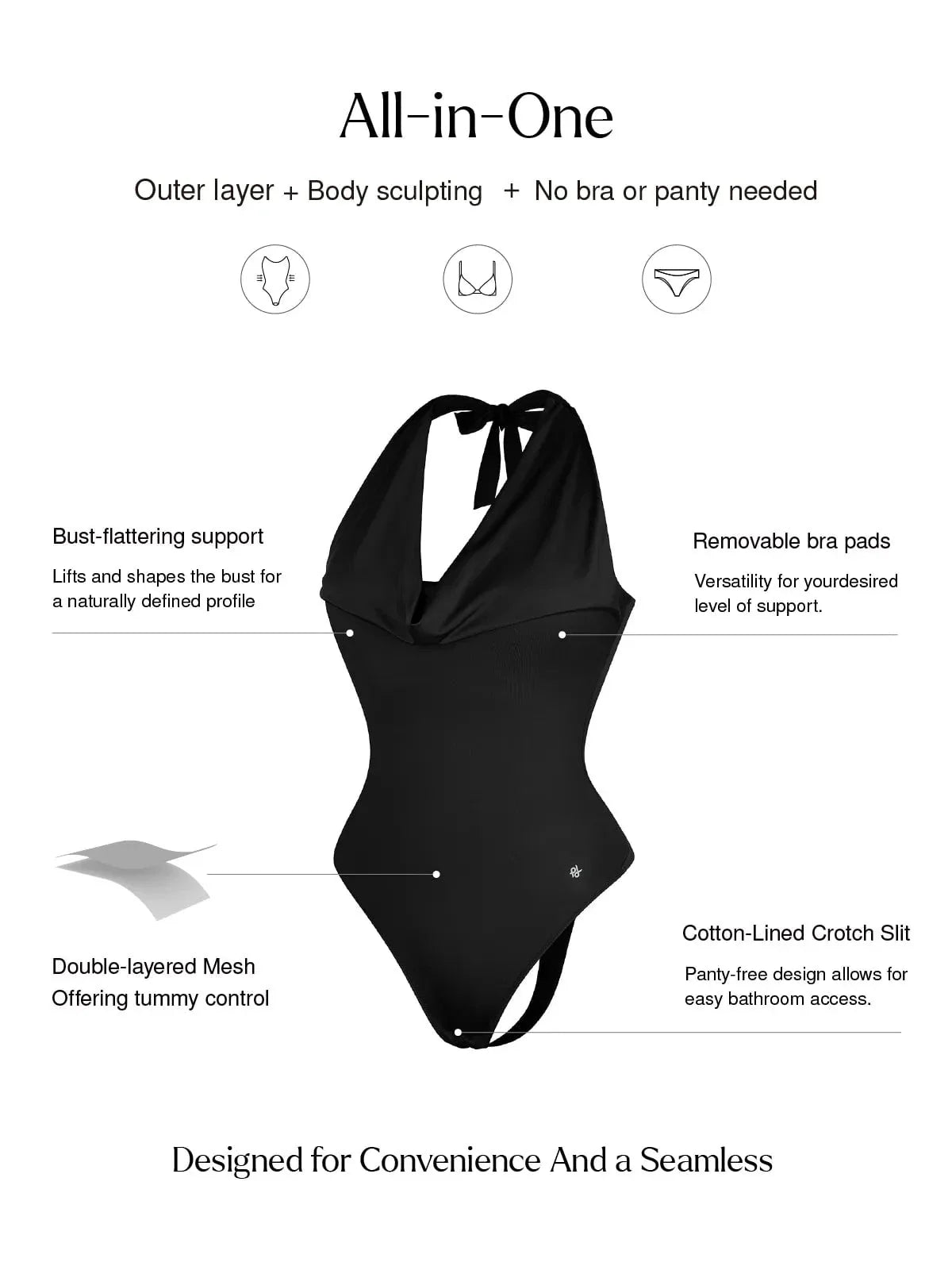 Shapewear Cowl Neck Halter Tummy Control Bodysuit
