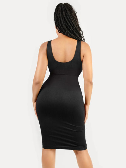 Shapewear Deep V-Neck Tummy Control Midi Dress