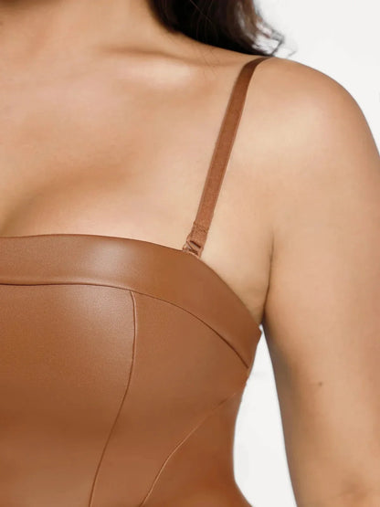 Shapewear Faux Leather Corset Bodice Slimming Jumpsuit