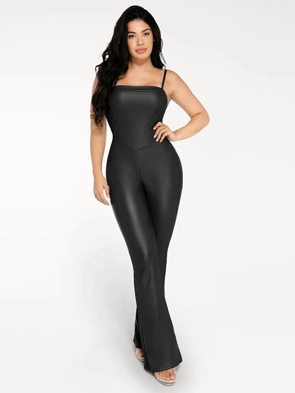 Shapewear Faux Leather Corset Bodice Slimming Jumpsuit