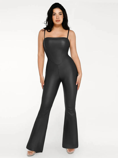Shapewear Faux Leather Corset Bodice Slimming Jumpsuit