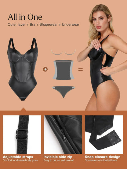 Sexy Faux Leather Corset Tank Bodysuit