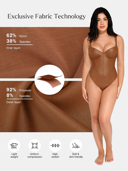 Sexy Faux Leather Corset Tank Bodysuit