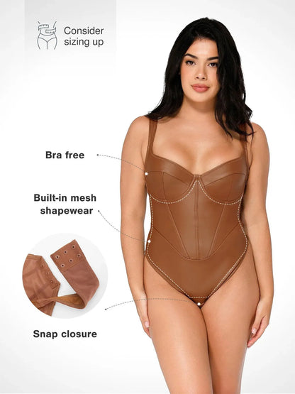 Sexy Faux Leather Corset Tank Bodysuit