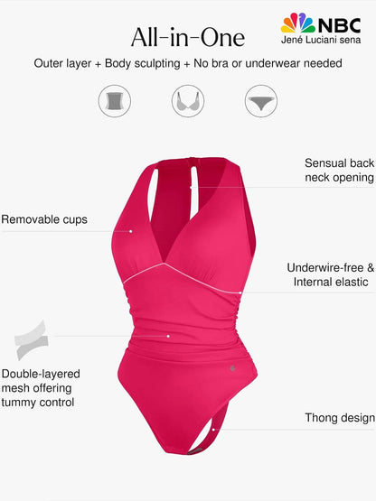 Shapewear Halter Cowl Neck Ruched Tummy Control Bodysuit