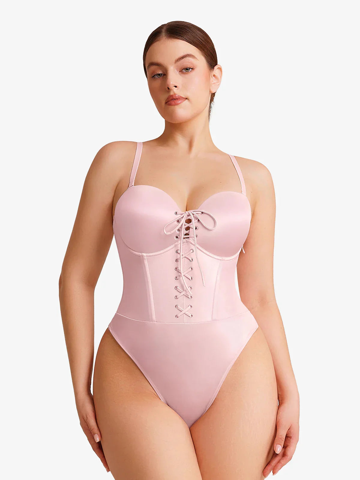Shapewear Lace-Up Corset Bodysuit with Removable Straps