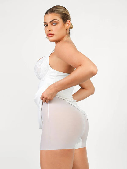 Shapewear Lace V Neck Side Slit Slimming Maxi Slip Dress