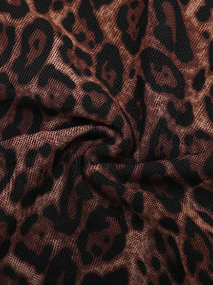 Shapewear Leopard Cowl Neck Halter Tummy Control Bodysuit