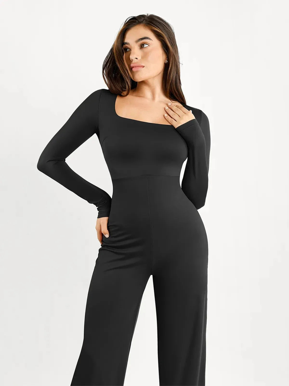 Shapewear Long Sleeve Square Neck Slimming Wide Leg Jumpsuit