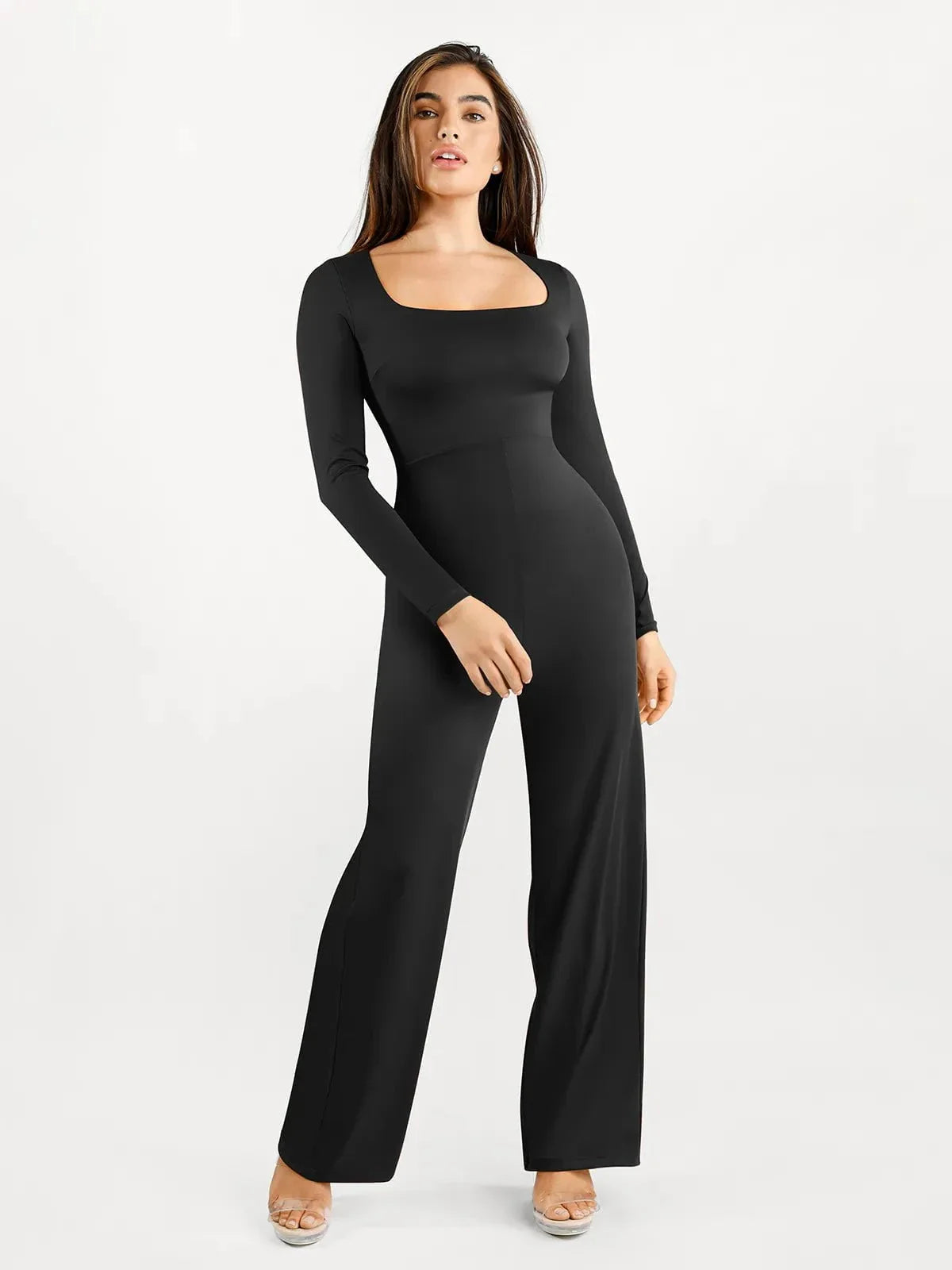 Shapewear Long Sleeve Square Neck Slimming Wide Leg Jumpsuit